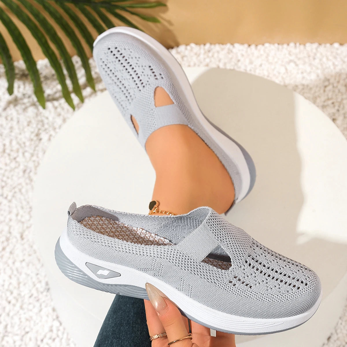 Women Summer Half Slippers Breathable Vent Comfortable Indoor House Shoes Non Slip Flat Sandals
