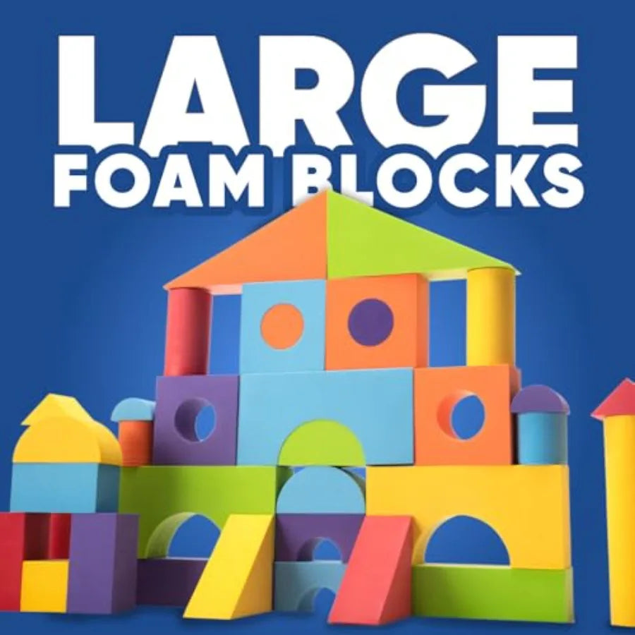 Set of 34 Large Foam Blocks for Toddlers - Stacking Soft Blocks for with Shapes and Colors Learning - Construction Building Pre