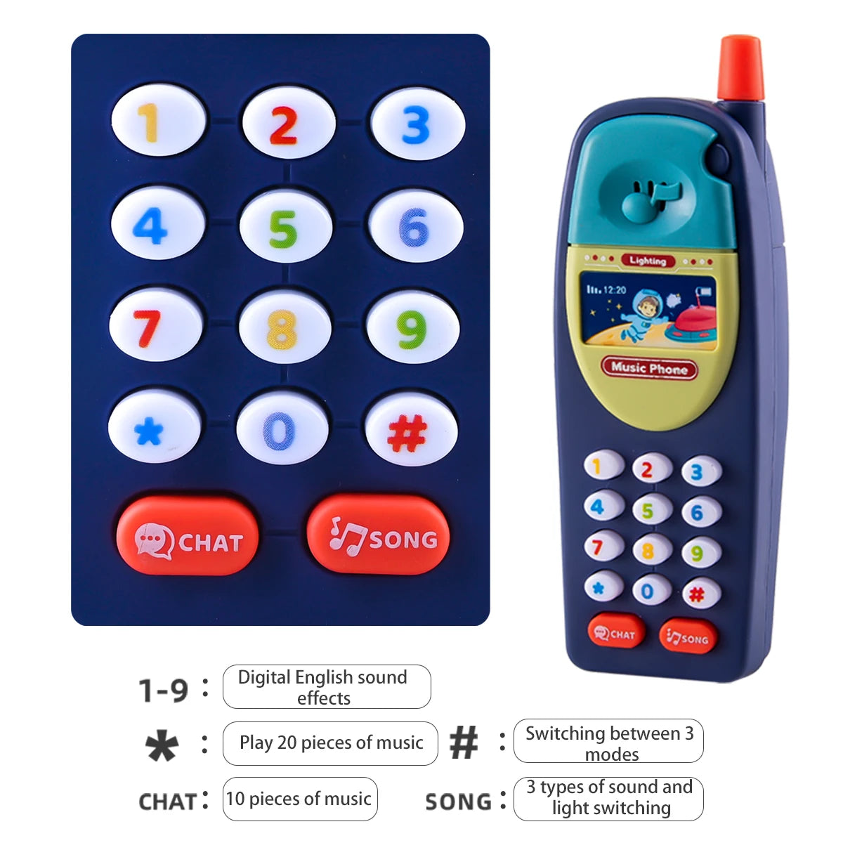 Play Phone Toys for Kids, Fun Music Simulation Phone Lighting Learning Cellphone Toy 4 Color Could Be Chosen Excluding Batteries