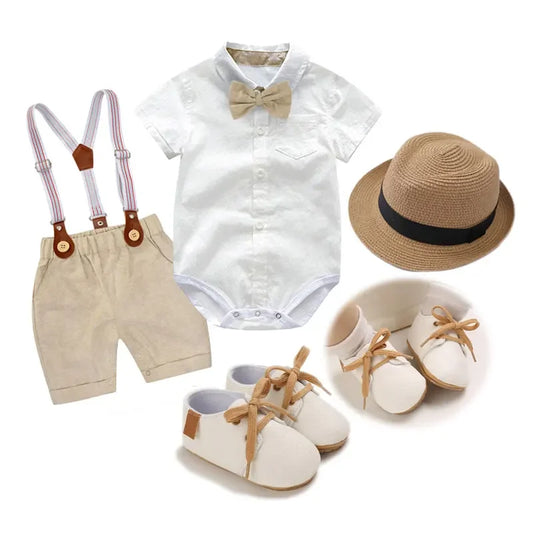 Baby Clothes Set Newborn  Baby Boy Birthday Outfit  Fashion Baby Clothes Boy White Romper + Suspender Pants Gentleman Suits Set