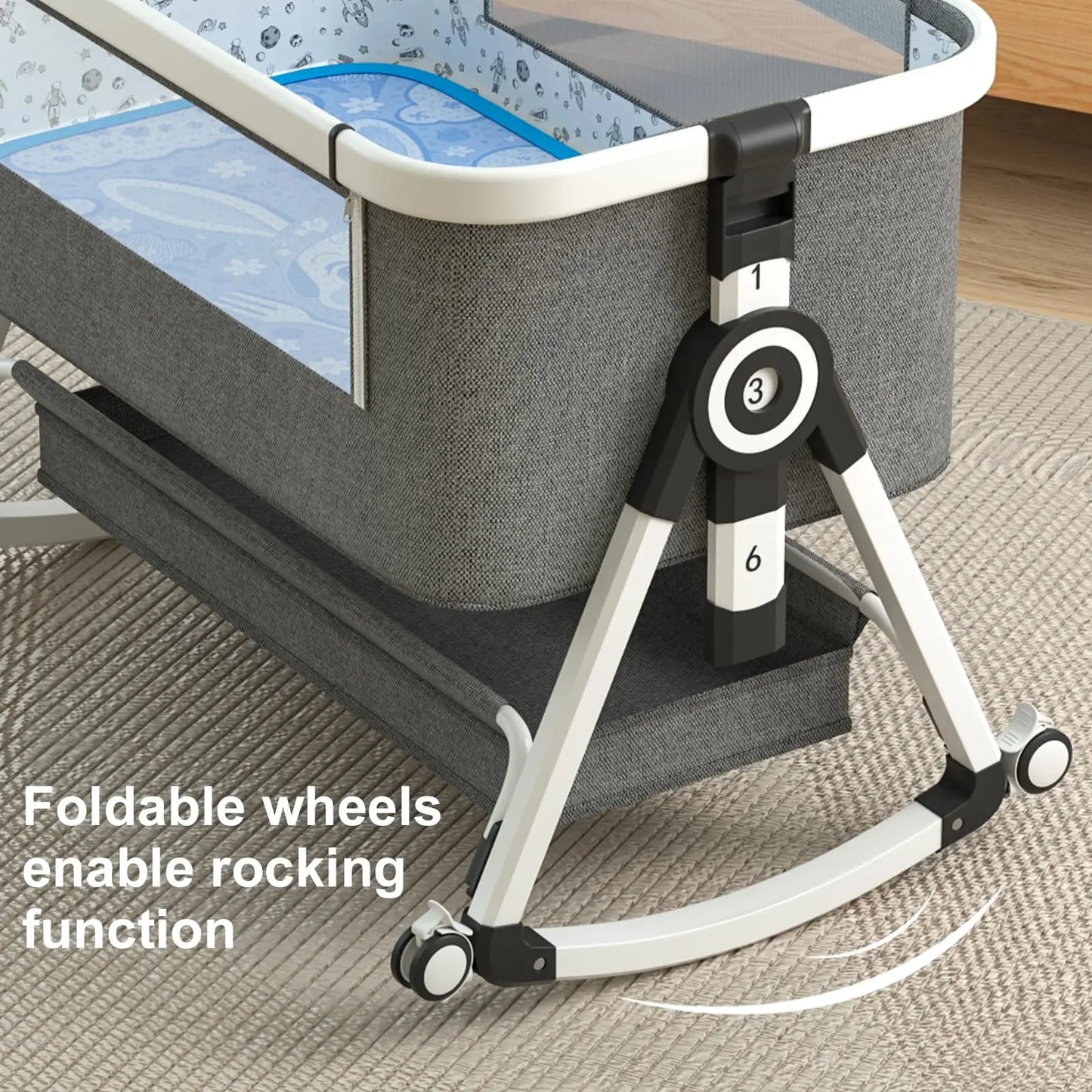 3 in 1 Baby Bassinet,Bedside Sleeper with Storage Basket and Wheels,Portable Baby Crib with Mosquito Net, 6 Adjustable Height & Breathable Mesh,Easy to Fold