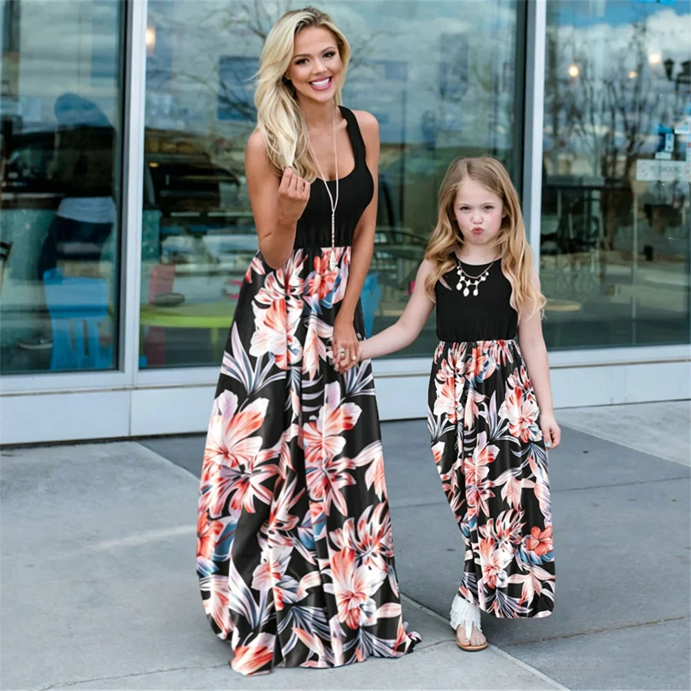 Summer Mother Daughter Dress Women Children's Clothing Vestido Baby Romper Boho Maxi Dress Family Matching Outfits Girls Dresses