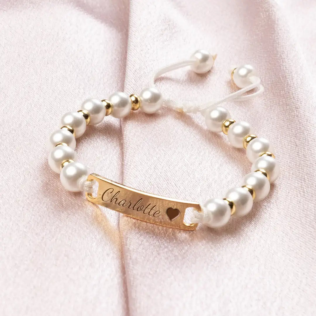 DUOYING Handmade Braided Cord Baby Name Pearl Bracelet Personalized Engraved Letter Bar Bangles Adjustable Jewelry For Gift