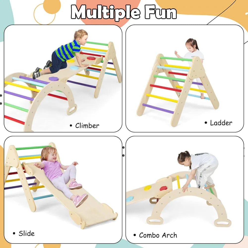 7-in-1 Foldable Wood Climbing Set with Ramp, Ladder, Arch & Slide for Toddlers 1-3 Indoor Playground
