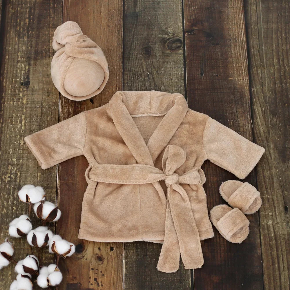 Newborn Baby Photography Prop Soft Fleece Scarf Bathrobes Slipper 3pcs Fotografia Costume Shooting Photoshoot Props Clothing
