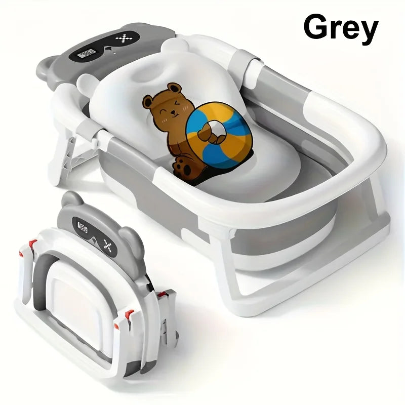 Foldable baby bathtub set with temperature monitor, portable travel foldable baby bathtub, non-slip base, durable design,