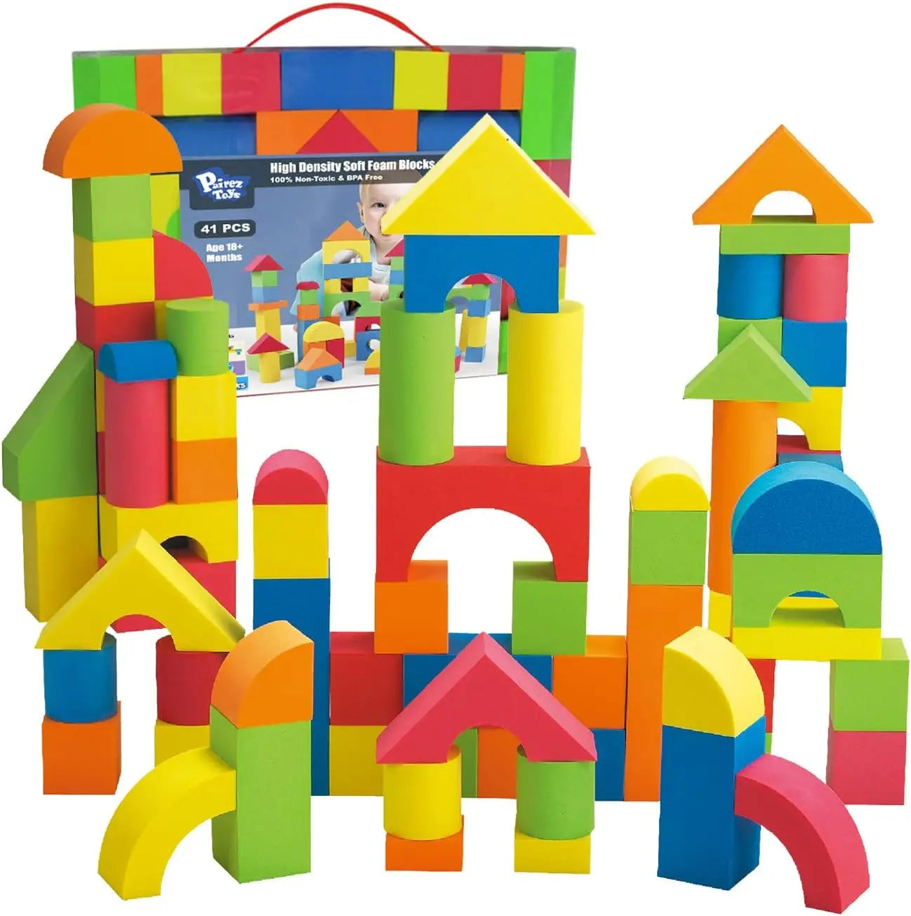 Virella Store Pairez Toys Foam Building Blocks for Toddlers 2-4, 41 Pieces EVA Soft Stacking Blocks, Baby Bath Foam Toy Set, Early Learning Construction Toys & Gifts for Kids, Boys & Girls 18+ Months