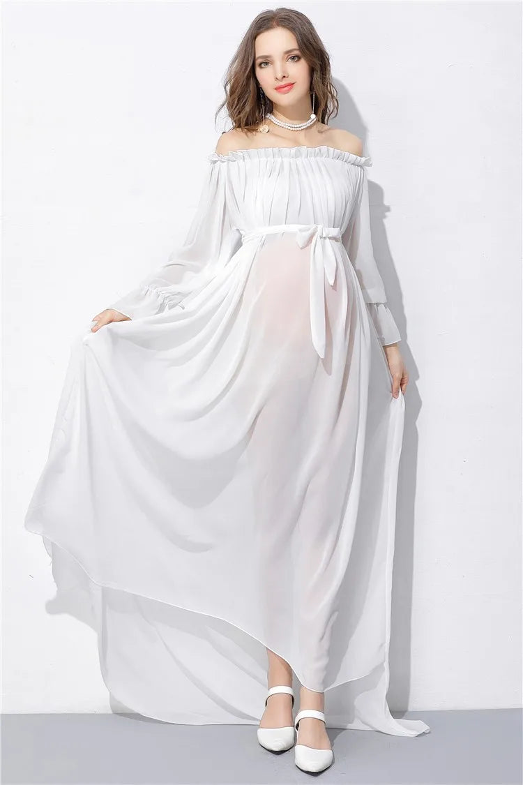 New Royal Style White Maternity Lace Dress Pregnant Photography Props Pregnancy maternity photo shoot long dress Nightdress