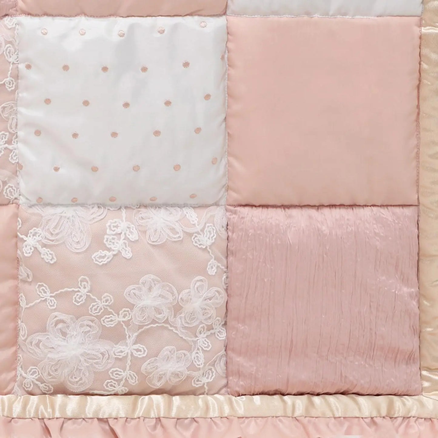 3 Piece Baby Crib Bedding Set for Girls - Cotton Fitted Sheet, Dust Ruffle, Comforter - Pink Floral Nursery Decor, Newborn to Toddler