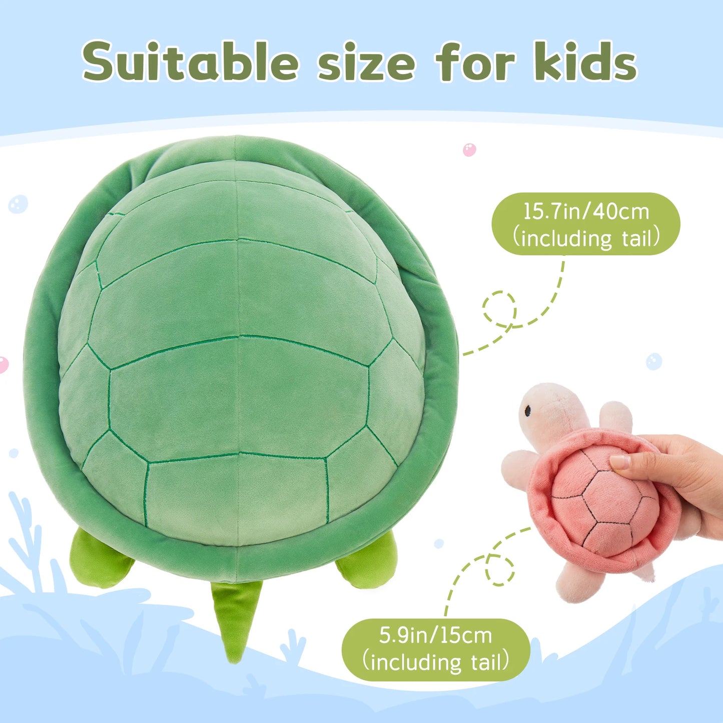 MorisMos 15.7" Giant Turtle Plush, Soft Turtle Stuffed Animal Toy with 3 Baby Turtles Cute Plushie for Kids