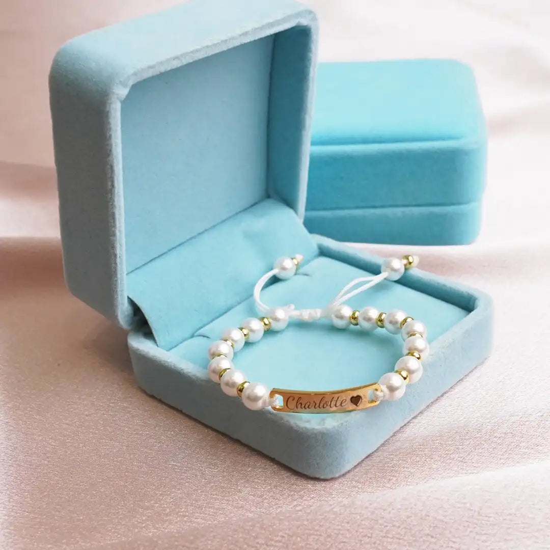 DUOYING Handmade Braided Cord Baby Name Pearl Bracelet Personalized Engraved Letter Bar Bangles Adjustable Jewelry For Gift