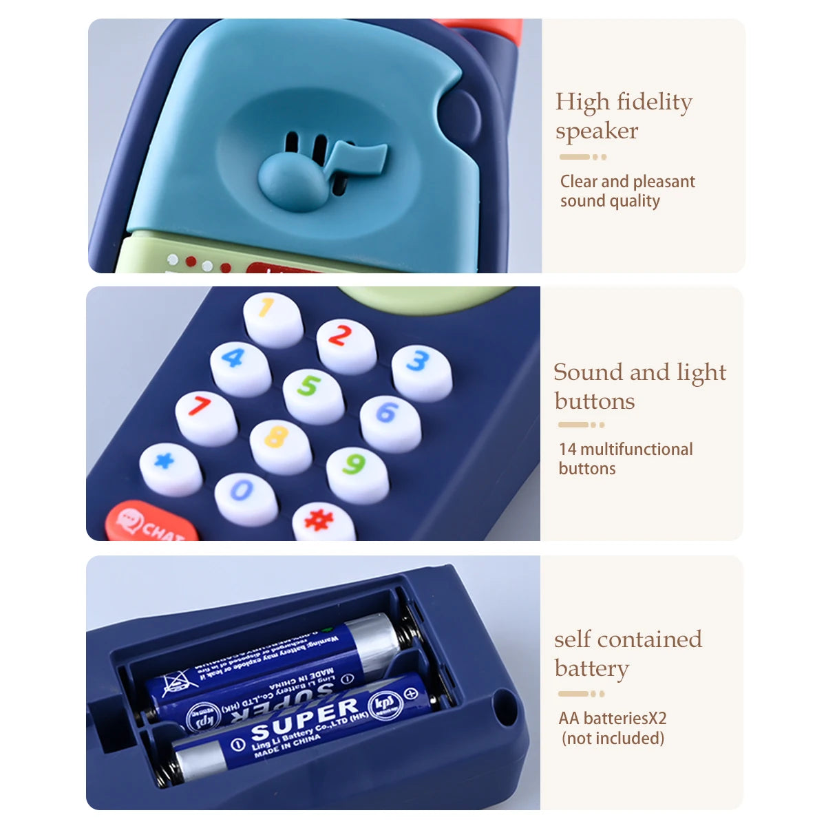 Play Phone Toys for Kids, Fun Music Simulation Phone Lighting Learning Cellphone Toy 4 Color Could Be Chosen Excluding Batteries