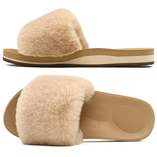 COFACE Fuzzy Womens Slippers with Arch Support Open Toe Orthopedic Fur Slipper Indoor Outdoor