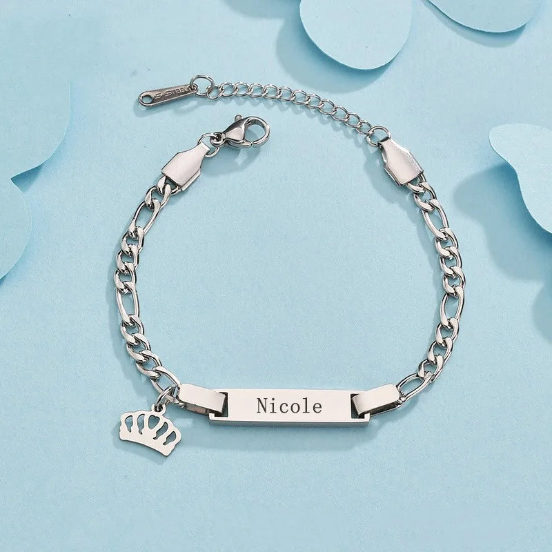 DUOYING Custom Name Newborn Bracelet Personalized Baby ID Engraved Bracelet Engraved Letter Pendant Bangles For Kids Jewelry