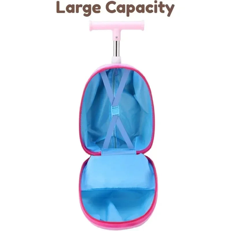 Scooter Suitcase Folding Kids Luggage 16 Inch Hardshell Ride On with Wheels 2-in-1 Large Capacity Traveling Gift for Boys Girls