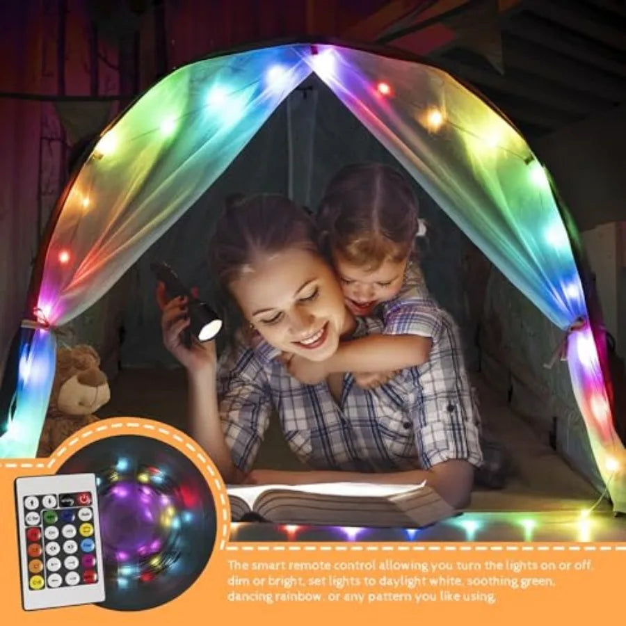 Bed Tent for with LED Strip Lights 55'' x 41'' x 31.5'' Toddler Bed Tent Foldable Game House for Play Tents for Girls Boys Slee