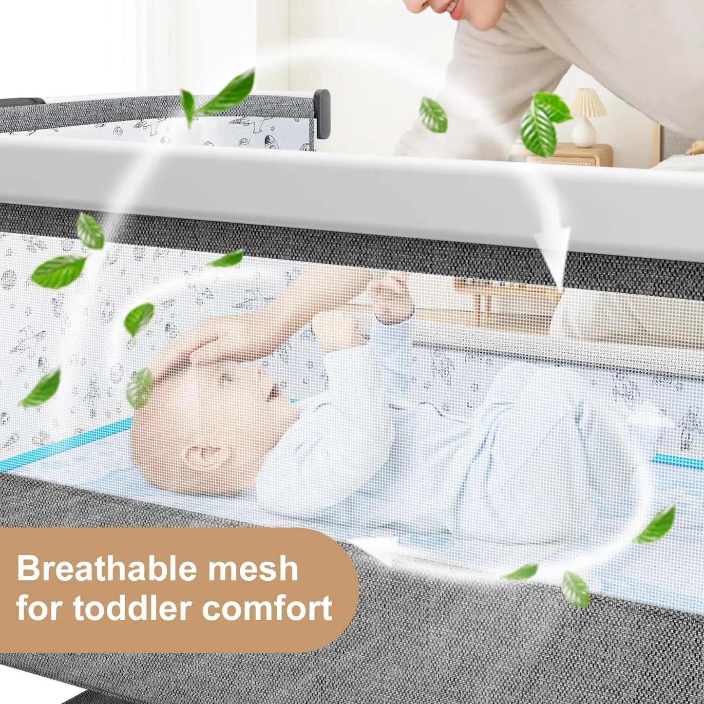 3 in 1 Baby Bassinet,Bedside Sleeper with Storage Basket and Wheels,Portable Baby Crib with Mosquito Net, 6 Adjustable Height & Breathable Mesh,Easy to Fold