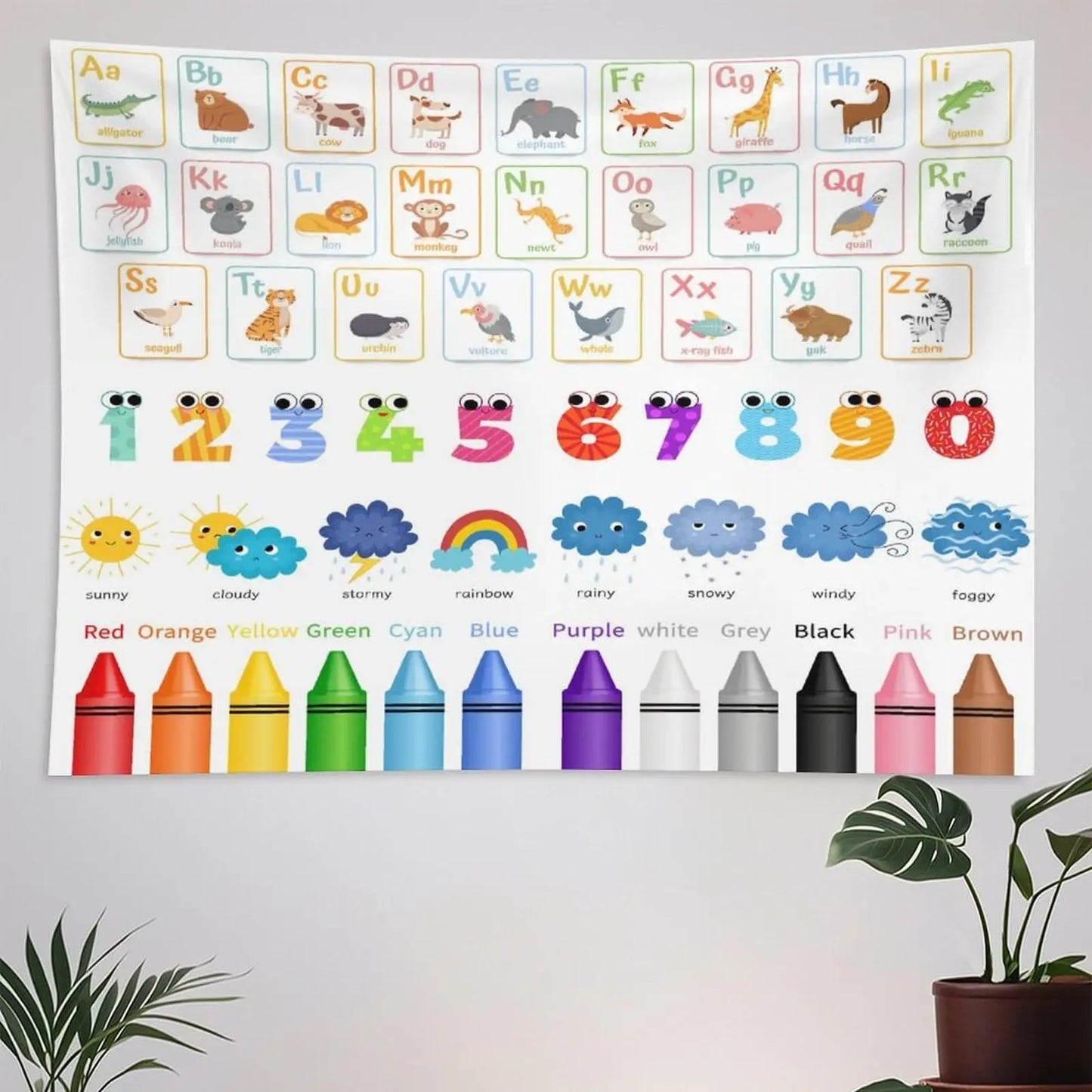 Alphabet Kids Learning Tapestry Wall Hanging Cartoon Animal Baby Boys Child Educational Tapestries Home Decor for Bedroom Living