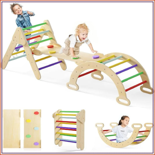 7-in-1 Foldable Wood Climbing Set with Ramp, Ladder, Arch & Slide for Toddlers 1-3 Indoor Playground
