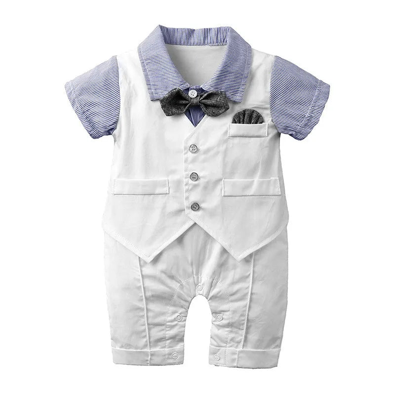 White Christening Baby Clothes for Boy Outfit Gentleman SuitsBow Tie Romper Infant Newborn Bodysuits Newborn Photography Romper