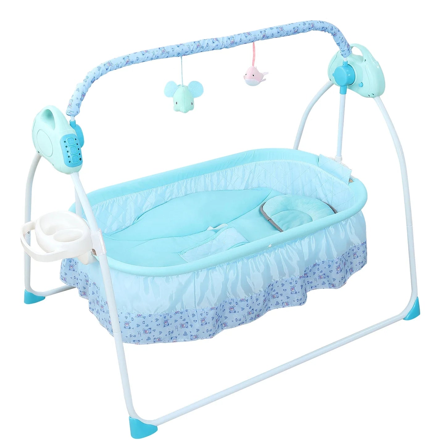 0-18 MonthsInfant Bed Auto Swing with Music, 25KG/55LBS Capacity, Electric Baby Crib Cradle, Foldable Baby Bassinet, (Blue)