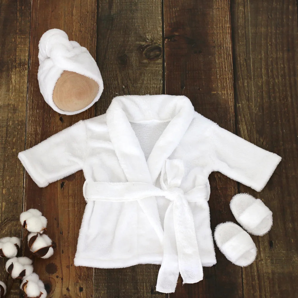 Newborn Baby Photography Prop Soft Fleece Scarf Bathrobes Slipper 3pcs Fotografia Costume Shooting Photoshoot Props Clothing