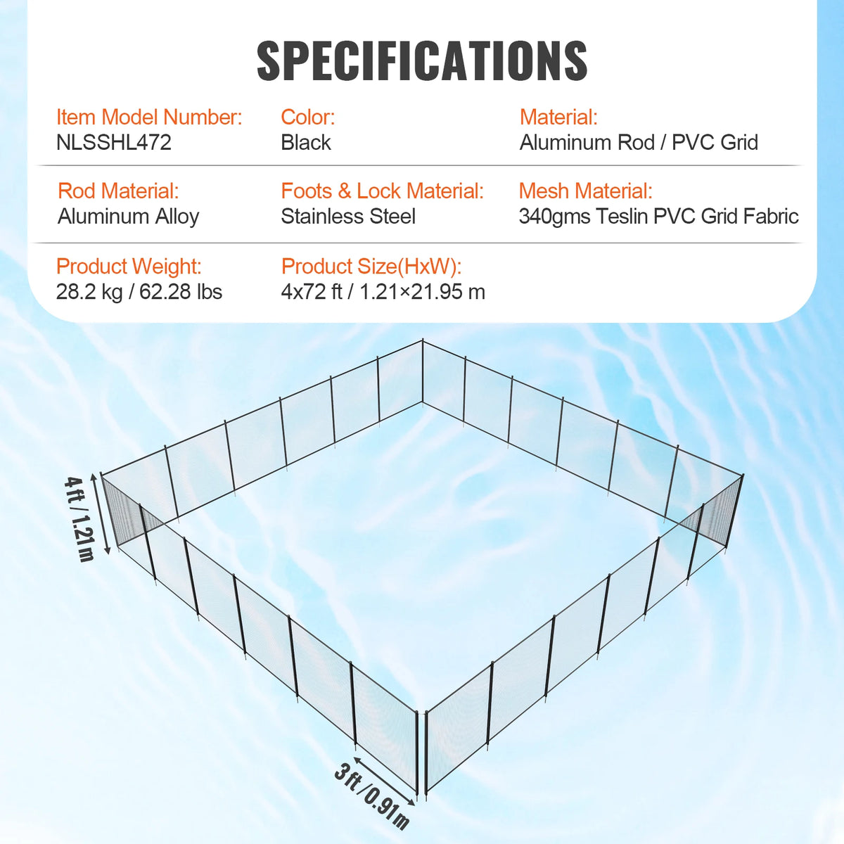 SucceBuy Pool Fence Fences for Inground Pools Removable Child Safety Pool Fencing Teslin PVC Fence Mesh Protects Kids and Pets
