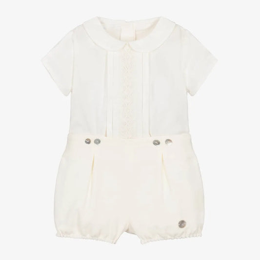 Spanish Baby Boy Clothes Set Boutique Children Ivory Shirts  Shorts Infant Summer Outfits