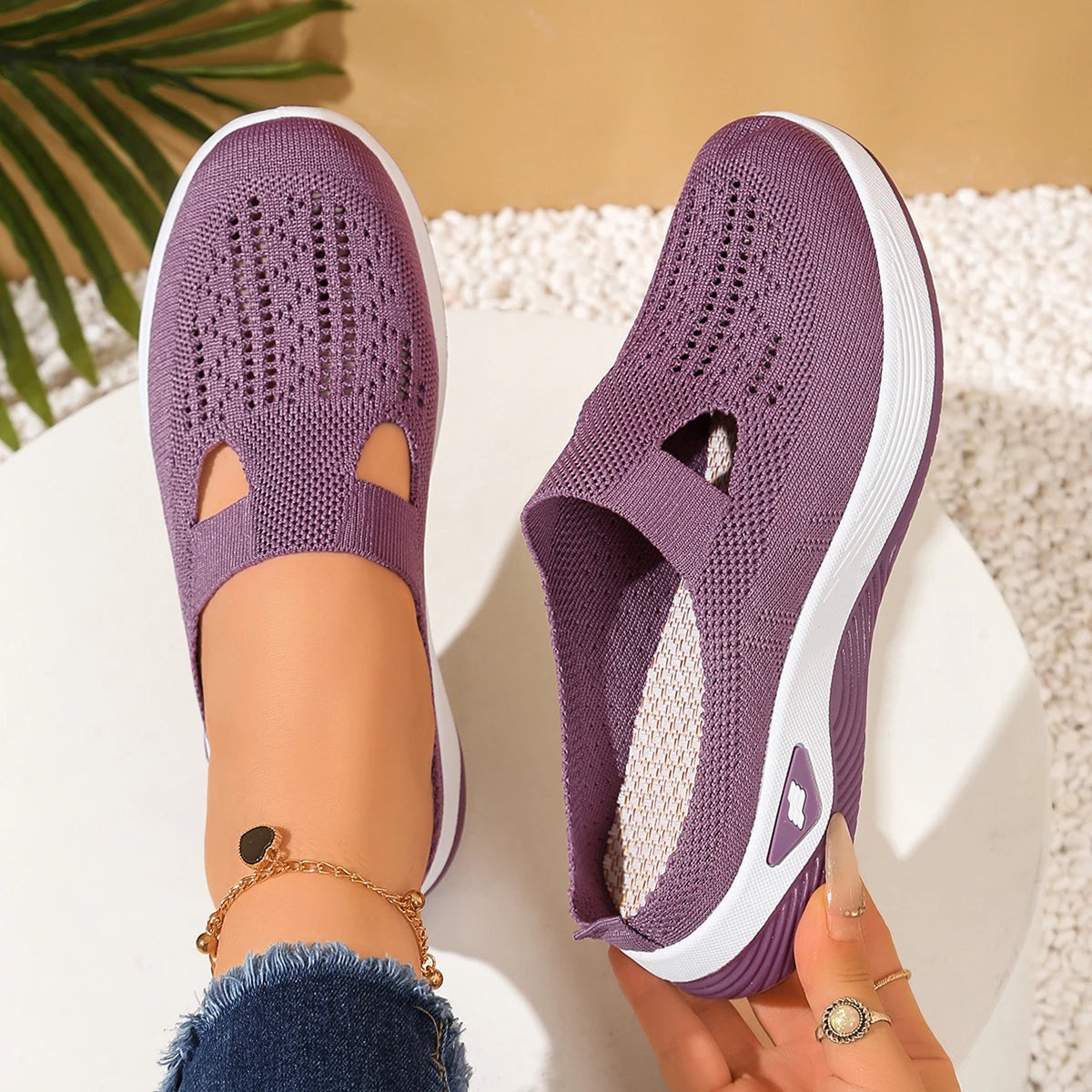 Women Summer Half Slippers Breathable Vent Comfortable Indoor House Shoes Non Slip Flat Sandals
