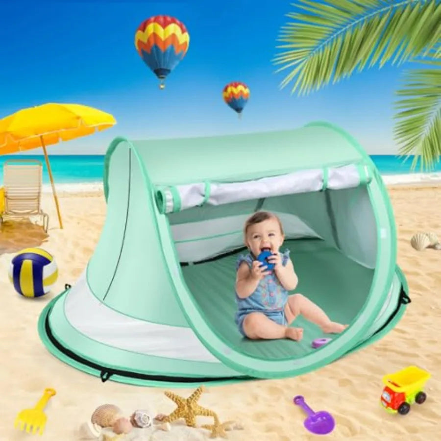 Baby Beach Tent, Large Pop Up Beach Tent Sun Shade for Beach, Portable Baby Travel Tent with Mosquito Net, Indoor Baby Play Ten