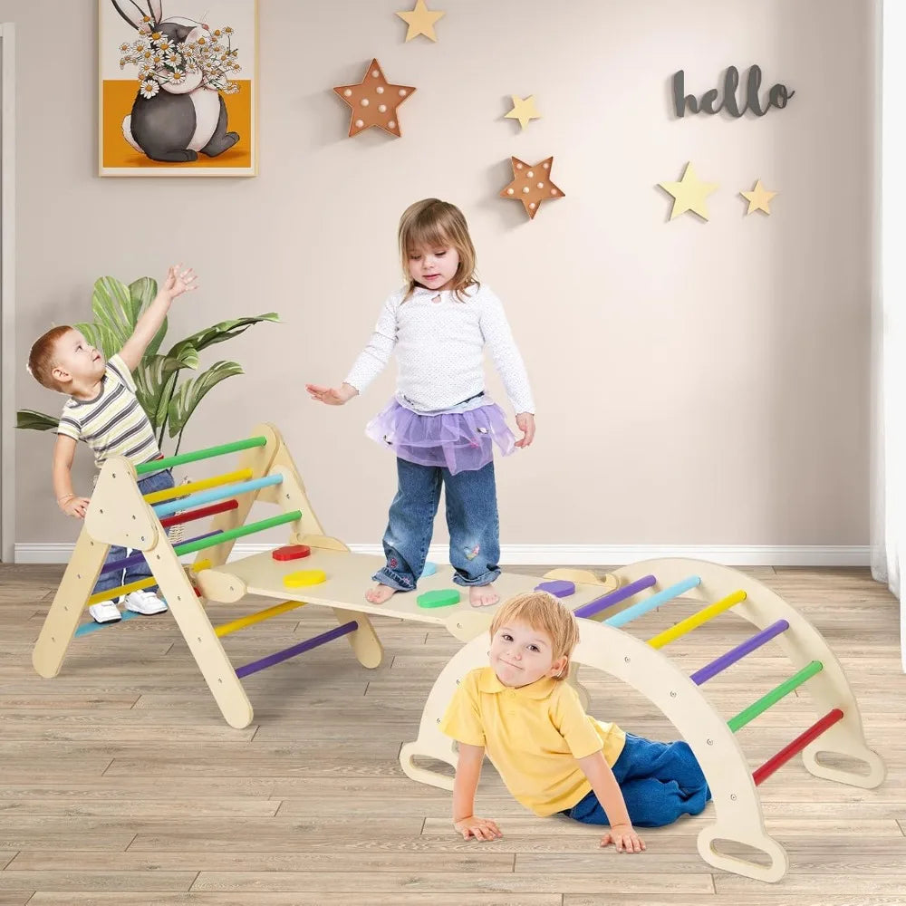 7-in-1 Foldable Wood Climbing Set with Ramp, Ladder, Arch & Slide for Toddlers 1-3 Indoor Playground