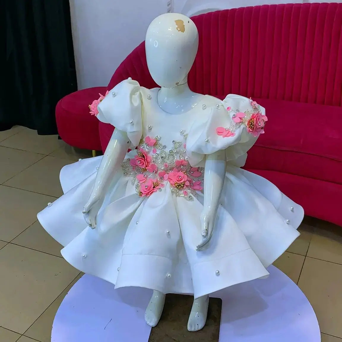 White Flower Girl Dresses for Wedding Pink Floral Princess Birthday Party Gowns Customized Child Prom Dress
