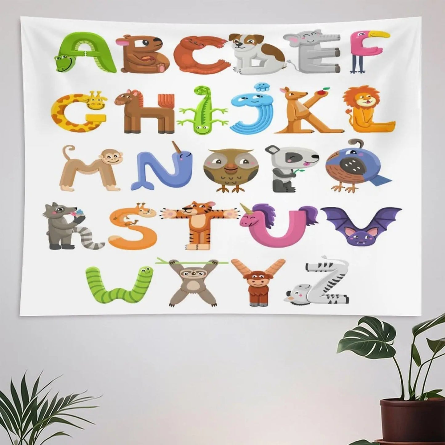 Alphabet Kids Learning Tapestry Wall Hanging Cartoon Animal Baby Boys Child Educational Tapestries Home Decor for Bedroom Living