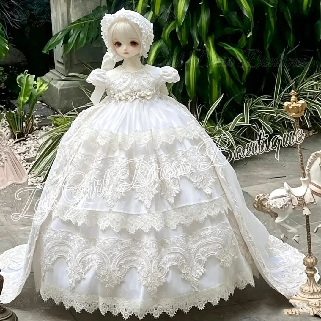 Flower Girl Dresses Sequins For Wedding Lace Appliques Floor Length Baby Girl Birthday Banquet First Communion Gowns Customized