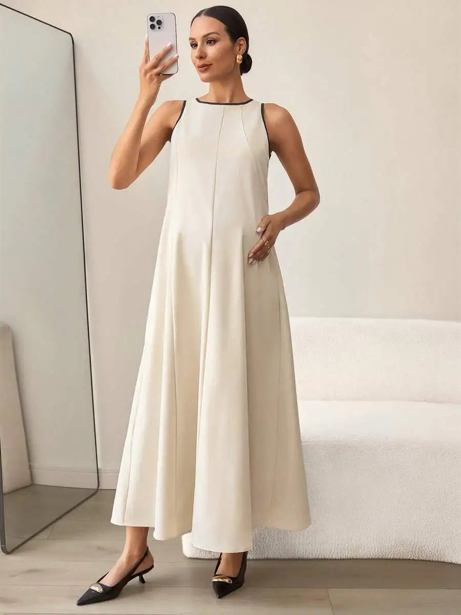 Beige Sleeveless Maternity Dress Ankle Length Casual Summer Women