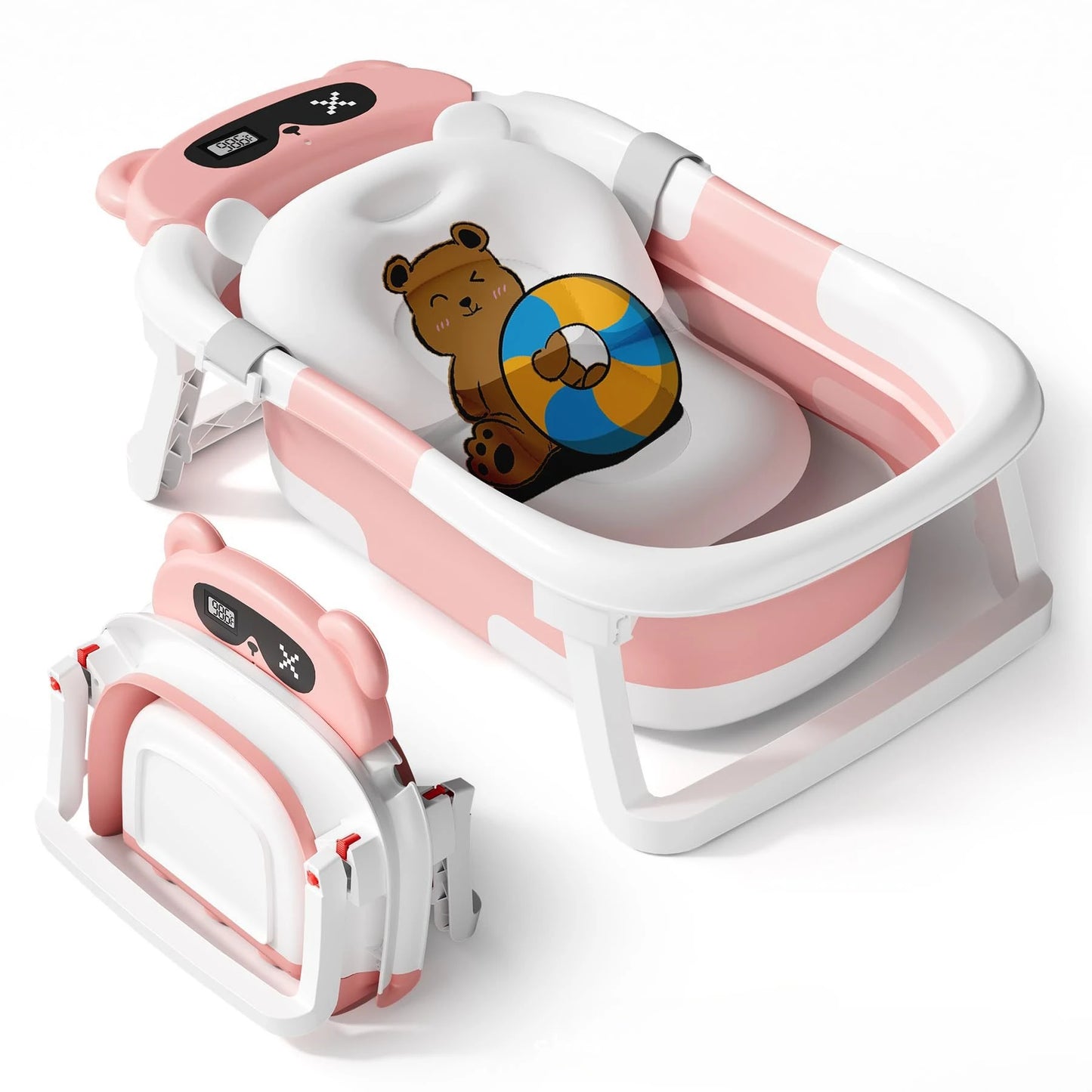 Foldable baby bathtub set with temperature monitor, portable travel foldable baby bathtub, non-slip base, durable design,