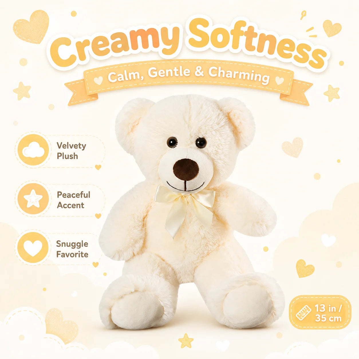 SNOWOLF Teddy Bear 13.5 Inch Stuffed Animals Plush Toys 3 Cream Stuffed Bears for Girls Perfect Gift for Girlfriend Birthday Gift Valentine's Gift