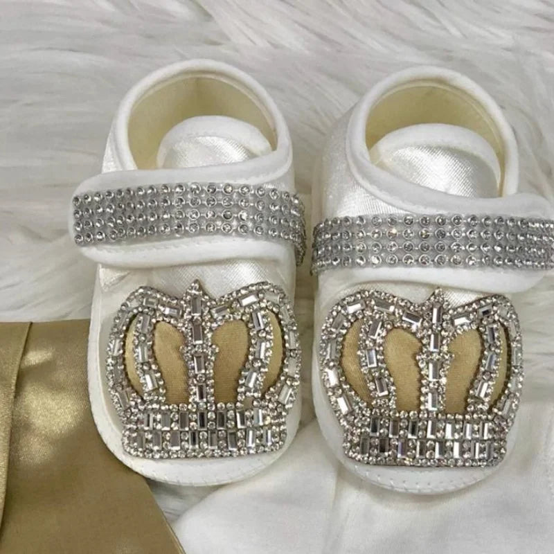 Baby Christening Baptism Prince Suit Newborn 0-9 Months 5Pcs White Antique Gold Satin Vest Crown Bow Formal Luxury Baby Outfit