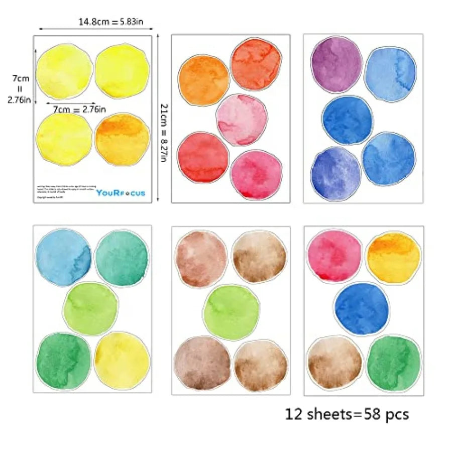Colorful Polka Dot Wall Decals Watercolor Dots Wall Sticker for Baby Girls Teens and Nursery Room