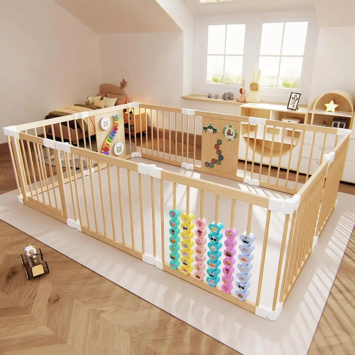 Adjustable Multi Shape Wooden Play Yard Portable Collapsible Activity Center Baby Fence Play Area Toys Infants Toddlers