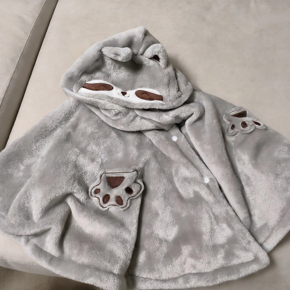 Winter Baby Hooded Cloak Windproof Thicken Outerwear for Boys Girls Newborn Infant Outfits Cozy Warm Raccoon Design