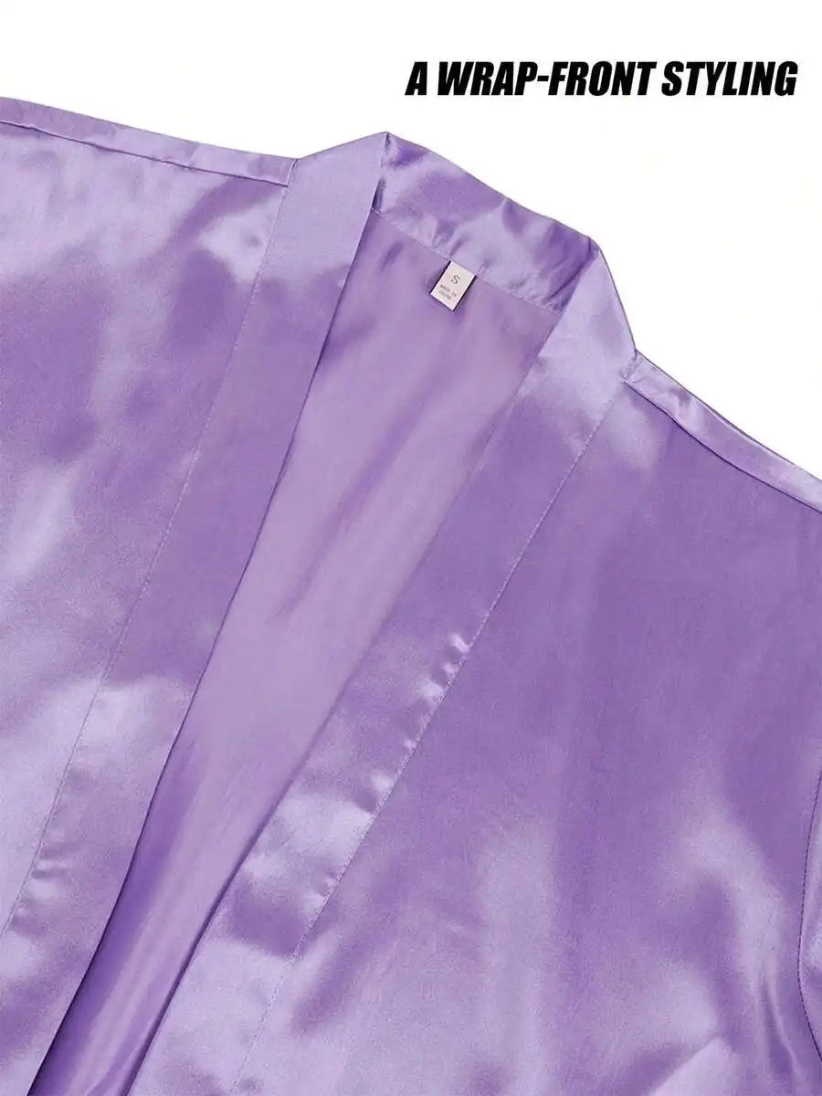 Women Satin Kimono Robe Silky Bathrobe Summer Loungewear Sleepwear