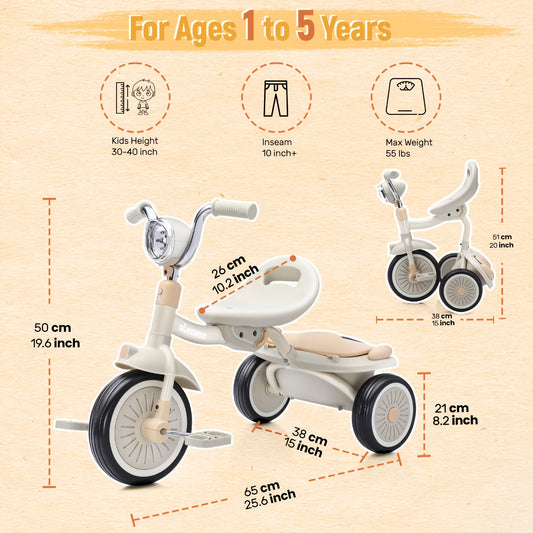 4-in-1 Kids Tricycle – 3-Wheel Baby Bicycle Toy for 1-5 Year Old Toddlers, Balance Bike Mode, Ideal Gift for Boys & Girls