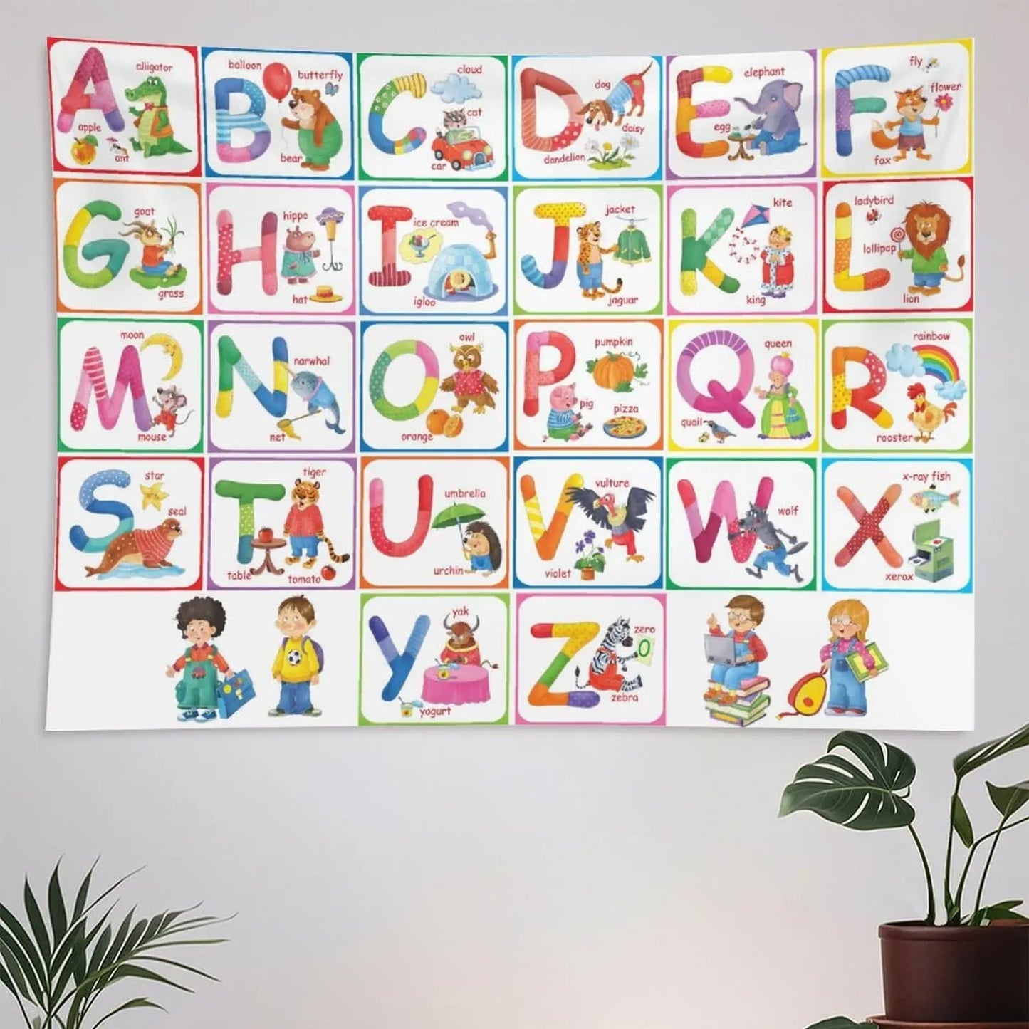 Alphabet Kids Learning Tapestry Wall Hanging Cartoon Animal Baby Boys Child Educational Tapestries Home Decor for Bedroom Living