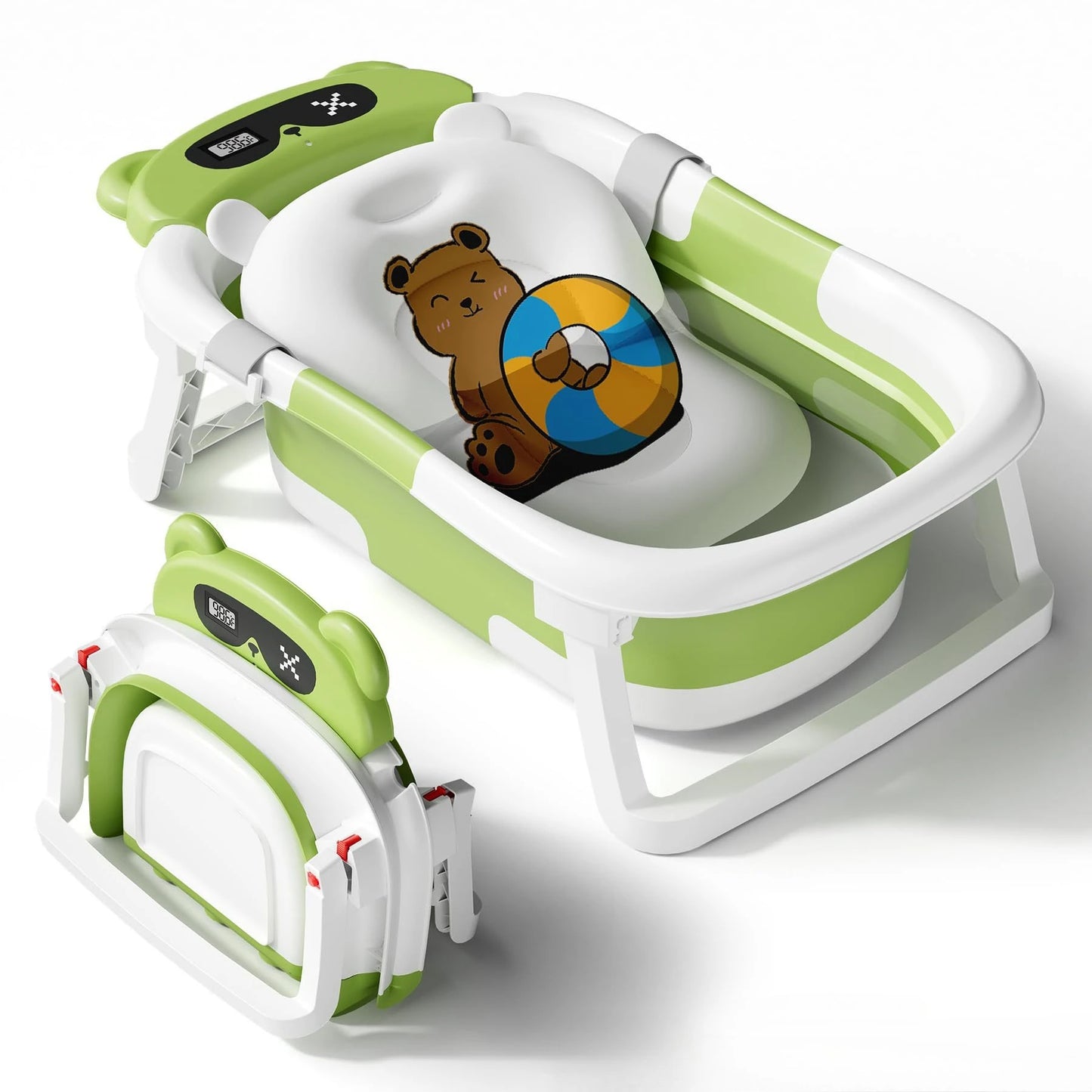 Foldable baby bathtub set with temperature monitor, portable travel foldable baby bathtub, non-slip base, durable design,