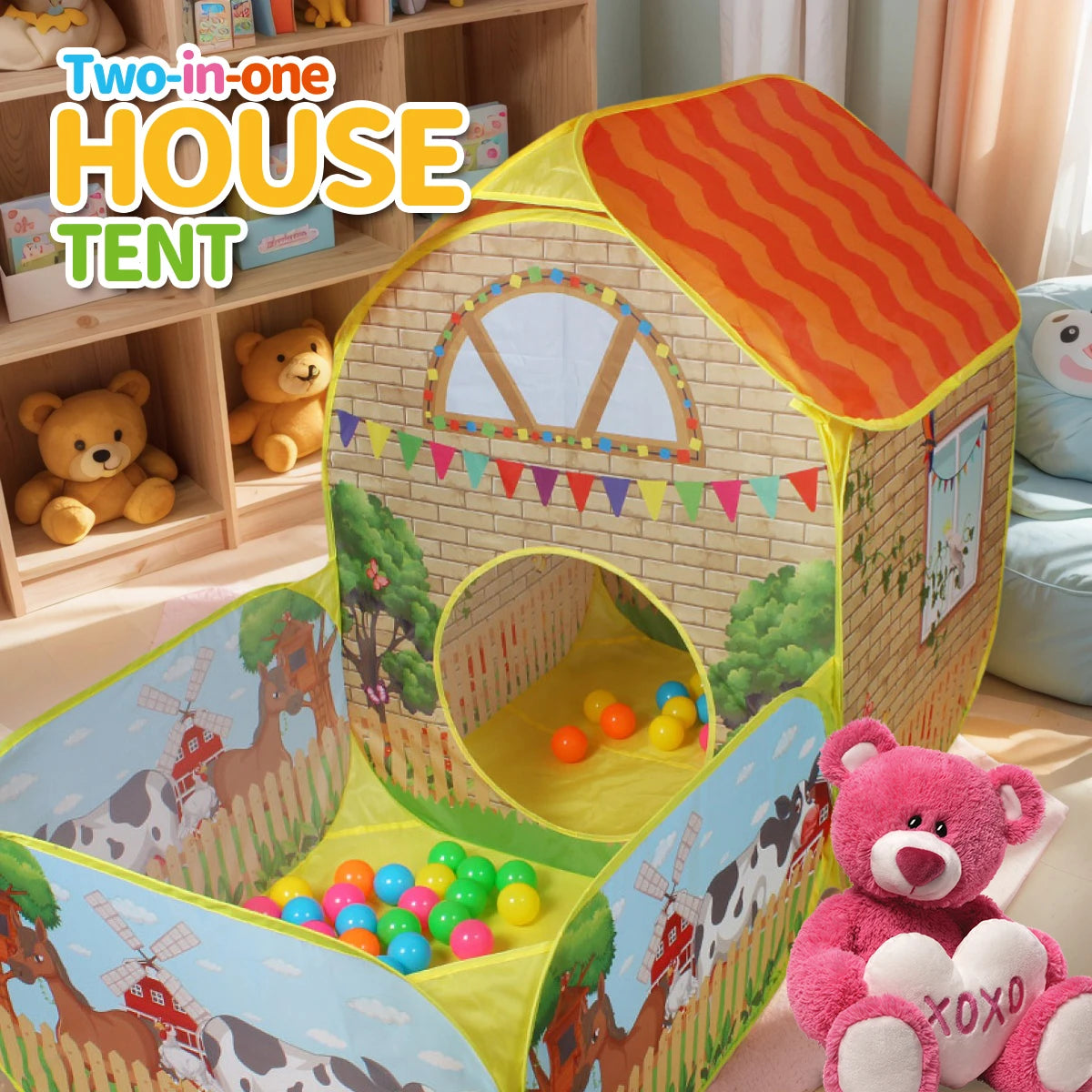 【Outdoor Entertainment】Children's Garden Villa Play Tent, Large Pop-Up Toy Enclosure, Children's Fun Toy Playhouse, Durable Polyester and Steel Frame, Excellent Outdoor Party Tent and Beach Toy, Great Holiday Gift for Boy