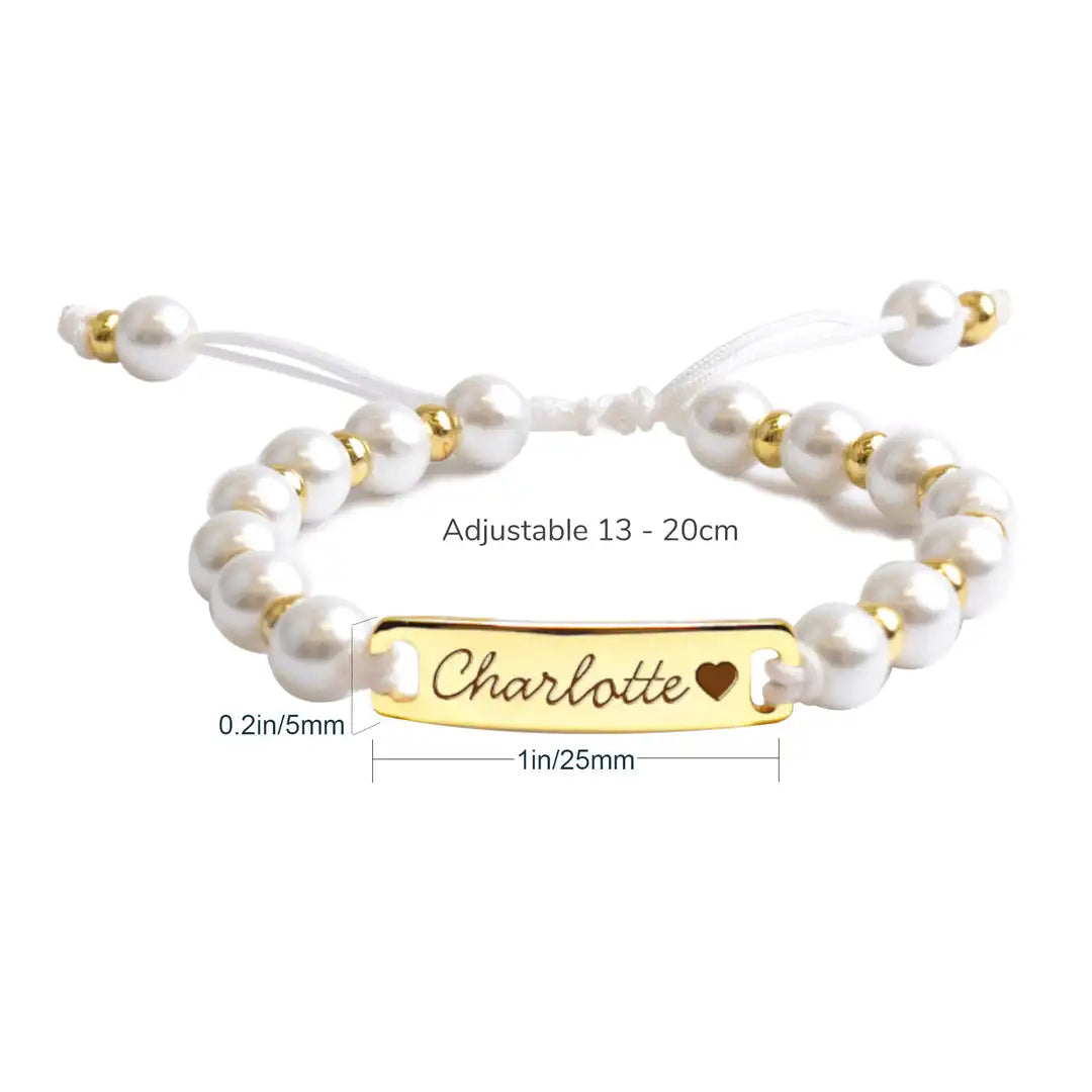 DUOYING Handmade Braided Cord Baby Name Pearl Bracelet Personalized Engraved Letter Bar Bangles Adjustable Jewelry For Gift