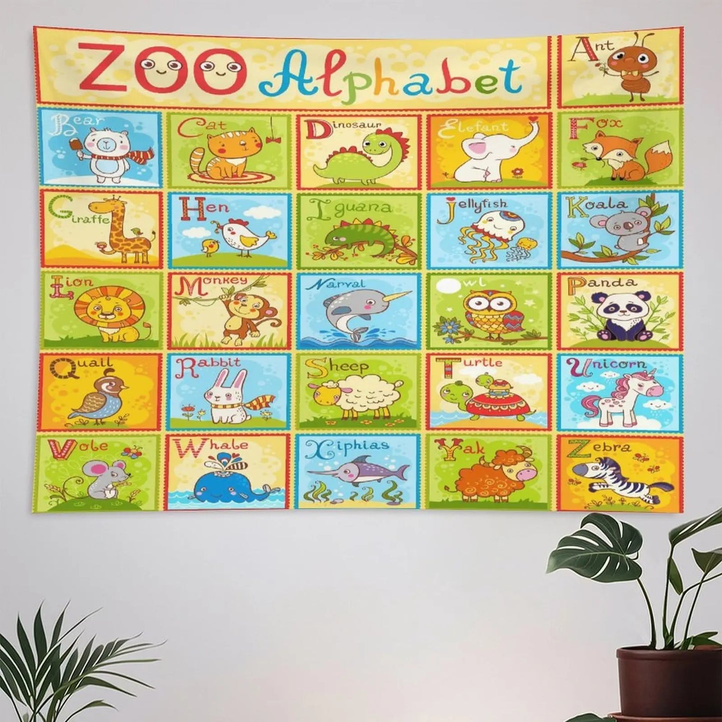 Alphabet Kids Learning Tapestry Wall Hanging Cartoon Animal Baby Boys Child Educational Tapestries Home Decor for Bedroom Living