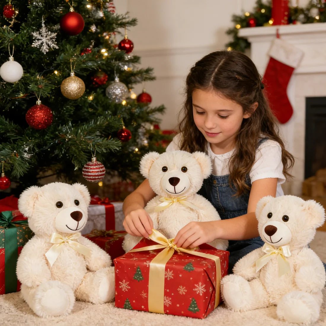 SNOWOLF Teddy Bear 13.5 Inch Stuffed Animals Plush Toys 3 Cream Stuffed Bears for Girls Perfect Gift for Girlfriend Birthday Gift Valentine's Gift