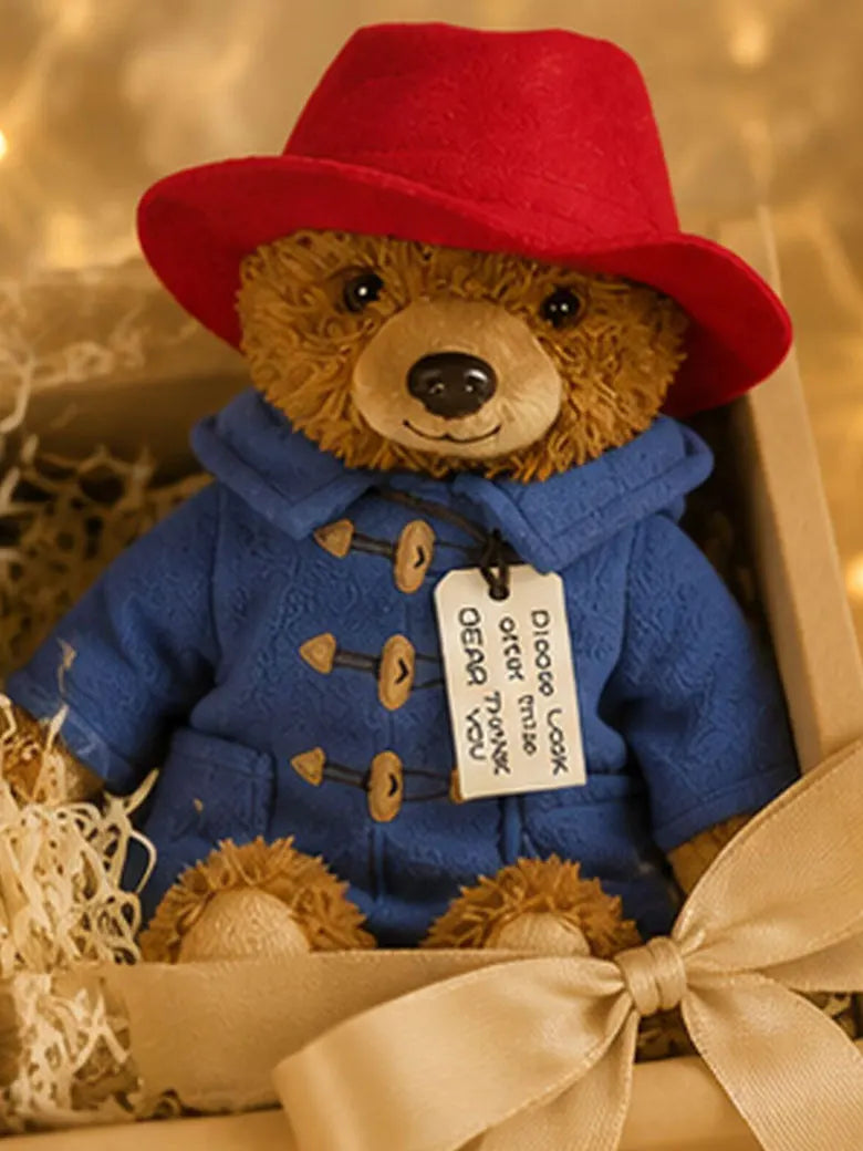 Cute Teddy Bear Plush Toy Soft Stuffed Animal Doll with Red Hat and Blue Coat Birthday Christmas Gift for Kids